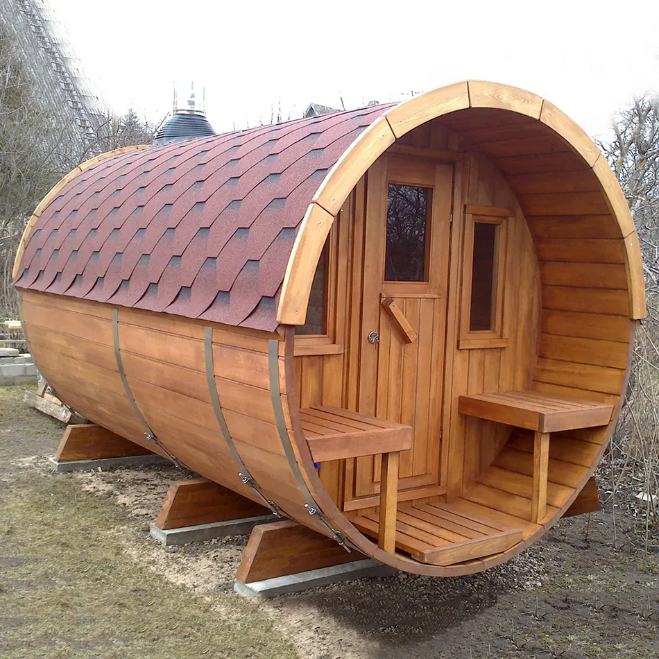 4 Person Barreled Finnish Outdoor Sauna Room In Solid Wood