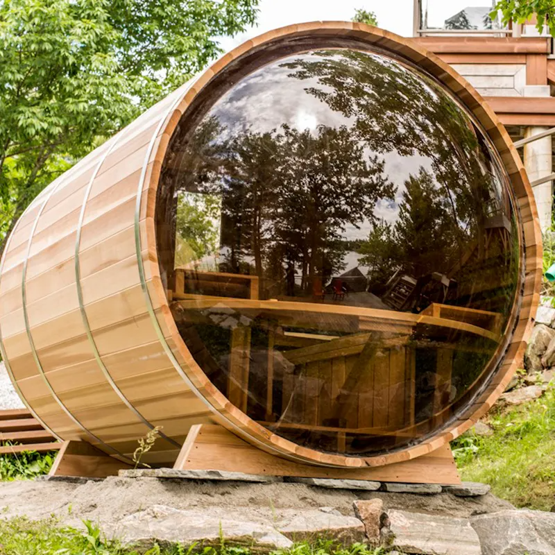 4-6 Person Panoramic Windows Barrel Outdoor Steam Spa Tubs Sauna Rooms